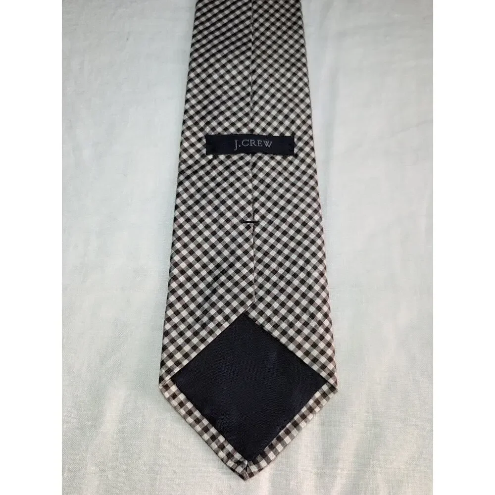 J Crew‎ Silk Handmade Gingham Brown White Neck Tie Preppy Occasion Formal